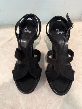 Castaner Black Suede Strappy Wedge Sandals